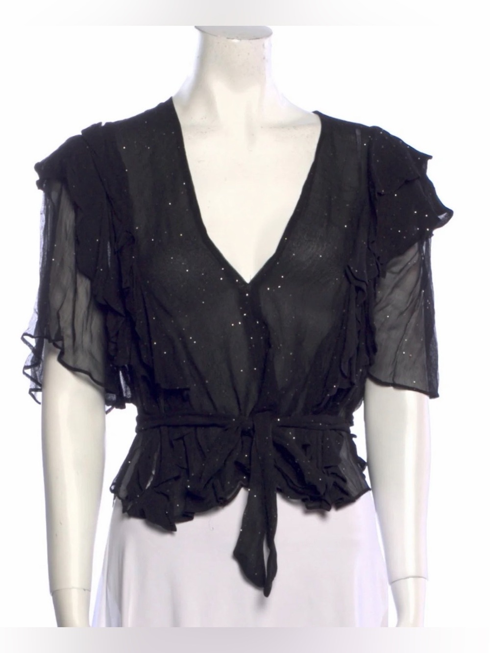 IRO flowy ruffle sleeve top with belt